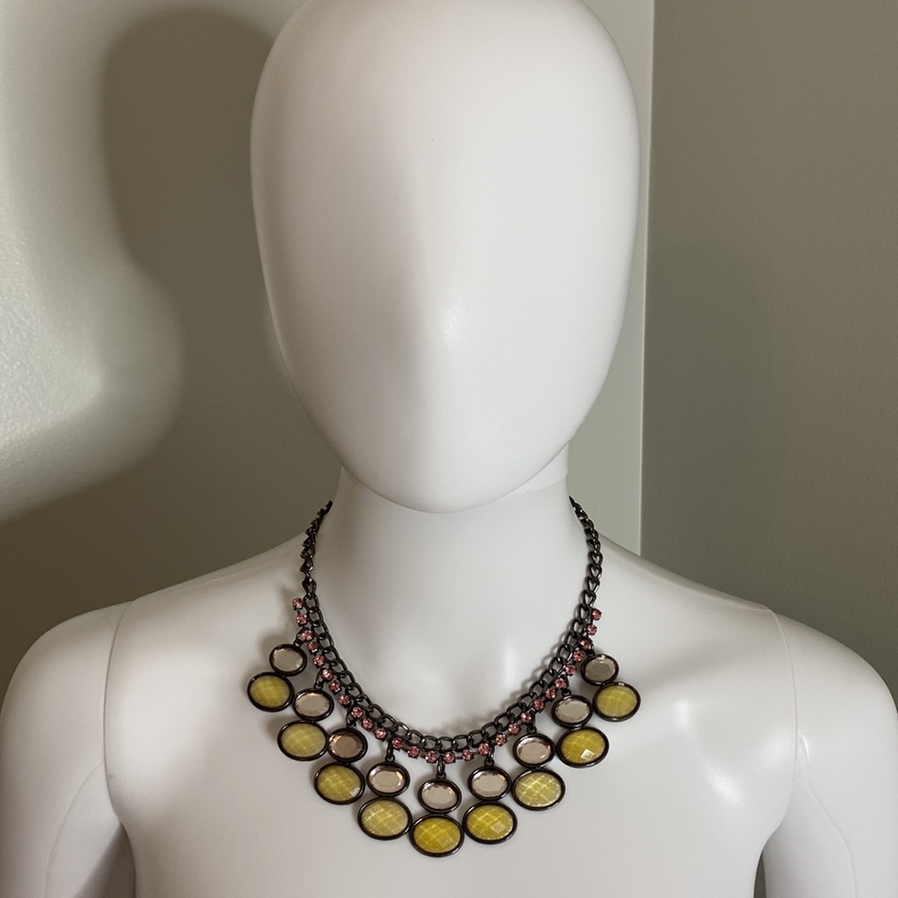 Gunmetal Chain Bauble  Necklace with Pink and Green Gems